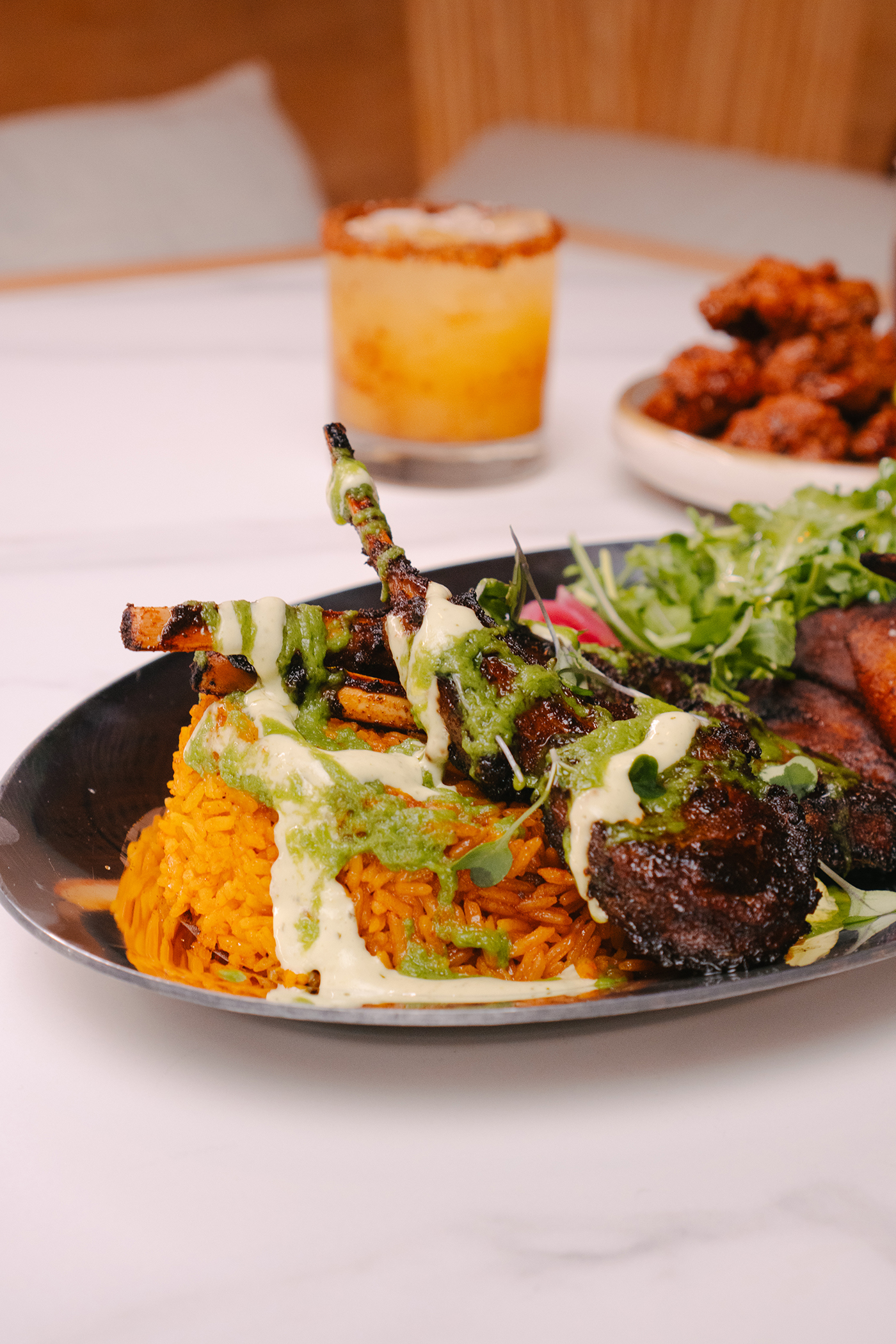 Lamb and jollof close-up