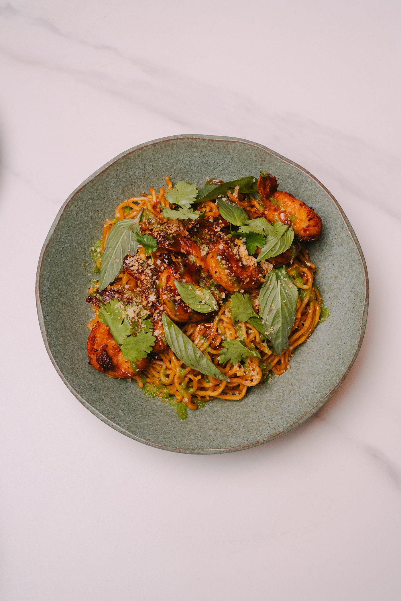 Shrimp noodle overhead